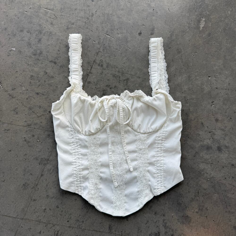 Vintage Y2k White Croquette Bow Ruffle Corset Women's Tank Top Small